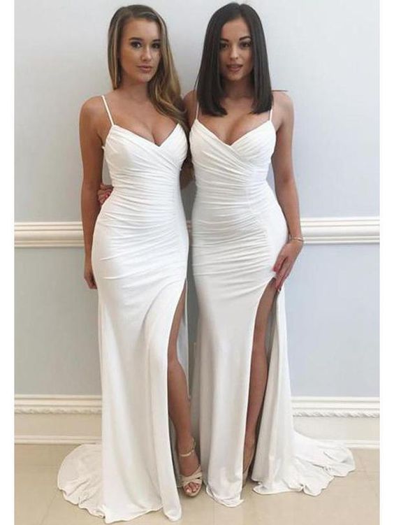 Ivory White Mermaid Bridesmaid Dresses Sexy Bridesmaid Dress with Slit,Cheap Bridesmaids Dresses