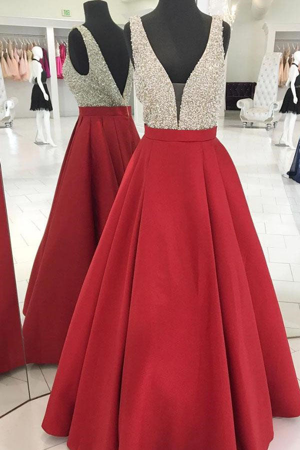 Red A line Prom Dress, Prom Dresses, Evening Gown, Graduation School Party Dress, Winter Formal Dress