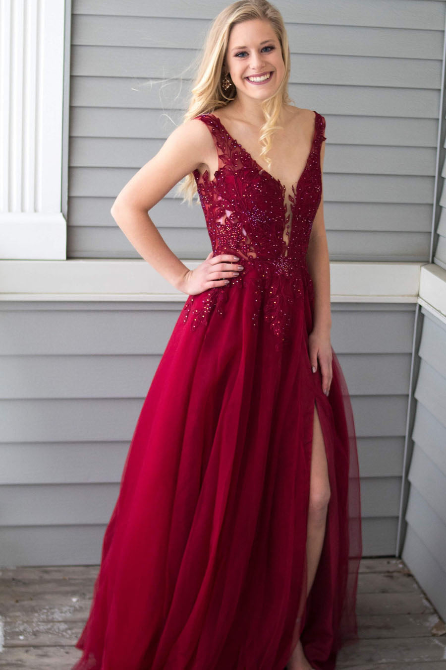 Prom Dress with Slit, Prom Dresses, Evening Gown,Graduation School Party Gown, Winter Formal Dress