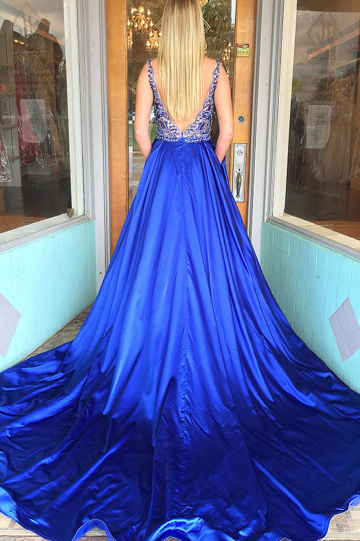 Royal Blue Prom Dress Deep V Back, Evening Dress, Dance Dresses, Graduation School Party Gown, DT0348