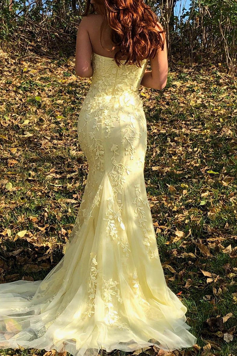 Lace Prom Dress Long with Slit, Evening Dress, Formal Dress, Dance Dresses
