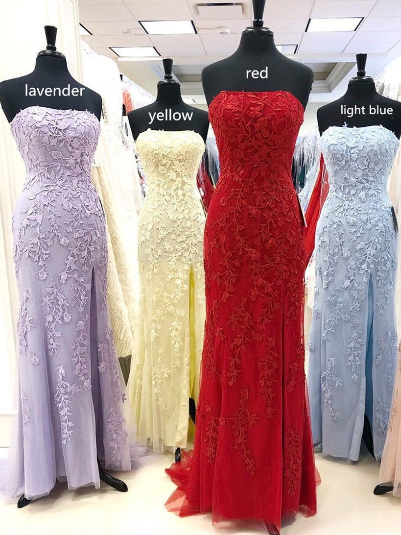 Lace Prom Dress Long with Slit, Evening Dress, Formal Dress, Dance Dresses