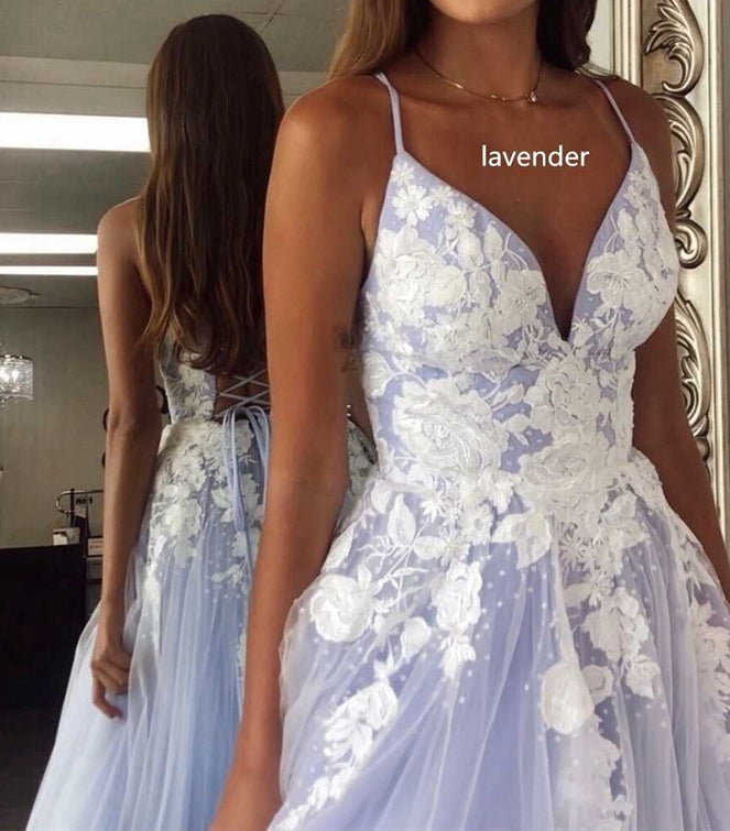 Straps Tulle/Lace Prom Dresses Long,Formal Gown