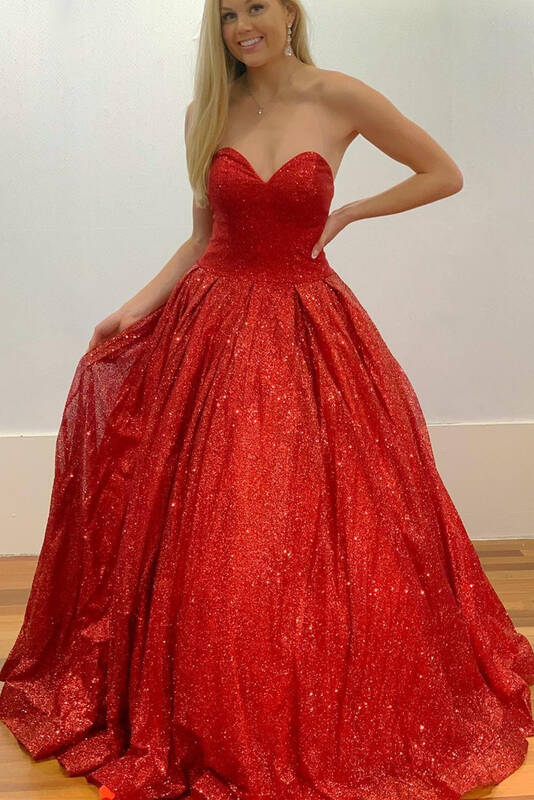 Red Sparkling Prom Dress Long , Formal Dress, Graduation School Party Gown