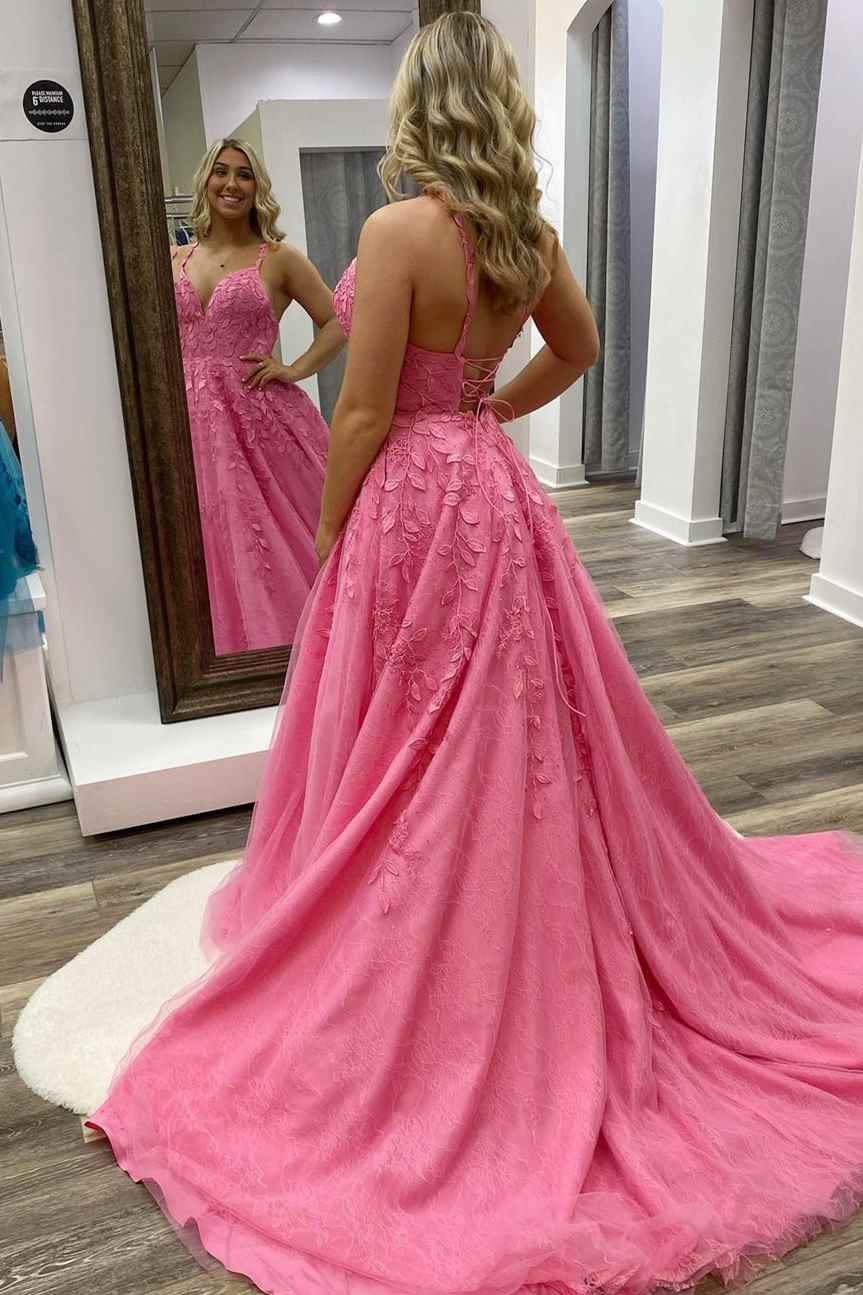 Pink Lace Prom Dresses Long, Formal Dress, Graduation School Party Gown