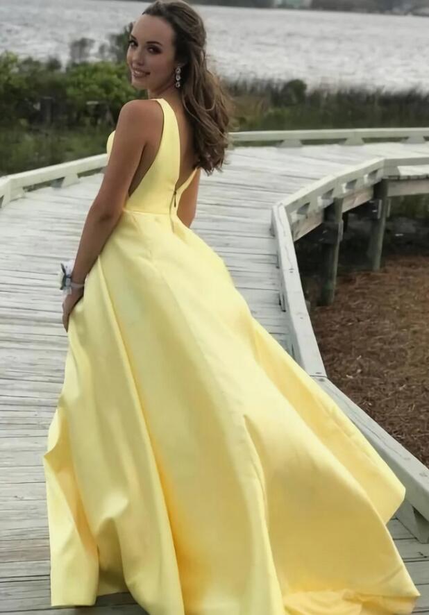 Yellow Satin Prom Dresses, Evening Dress, Formal Dress, Dance Dresses, Graduation School Party Gown