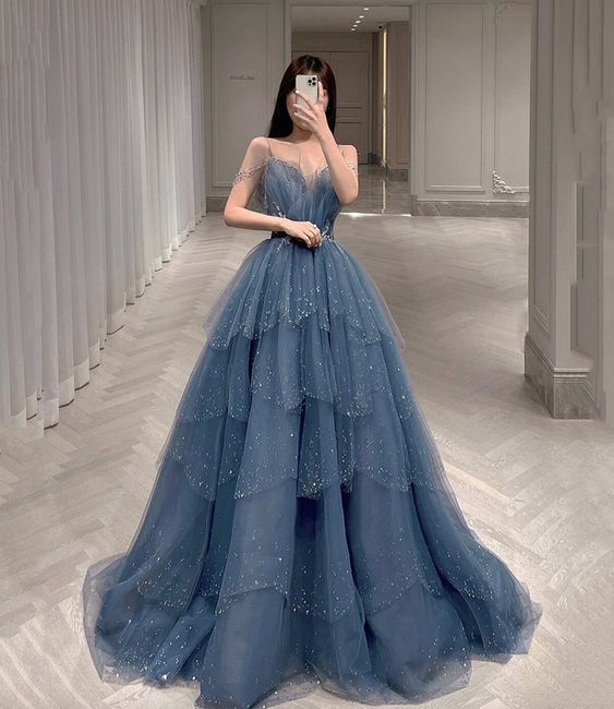 Straps Sparkly Princess Ball Gown Long Prom Dress