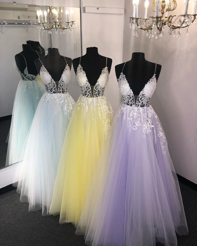 Tulle Long Prom Dress with Appliques,Prom Dresses,Pageant Dress