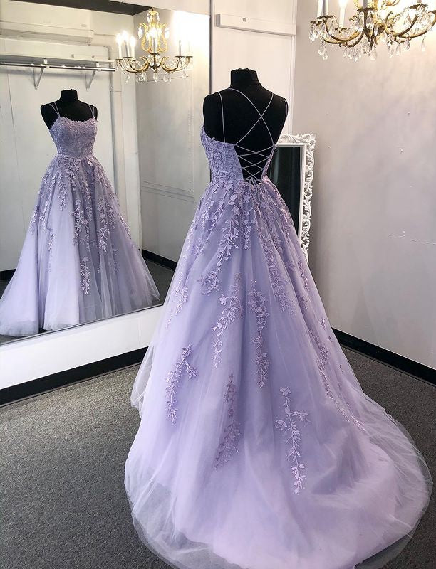 Tulle Long Prom Dress with Appliques and Beading,Prom Dresses,Pageant Dress