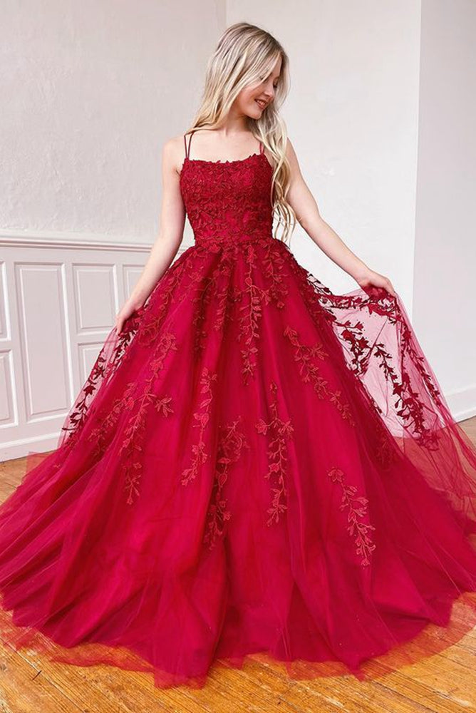 Tulle Prom Dress Long with Appliques and Beading,Prom Dresses,Pageant Dress