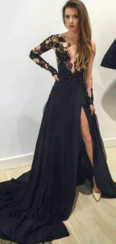 Black Prom Dress Long , Evening Dress, Formal Dresses, Graduation School Party Dance Dress