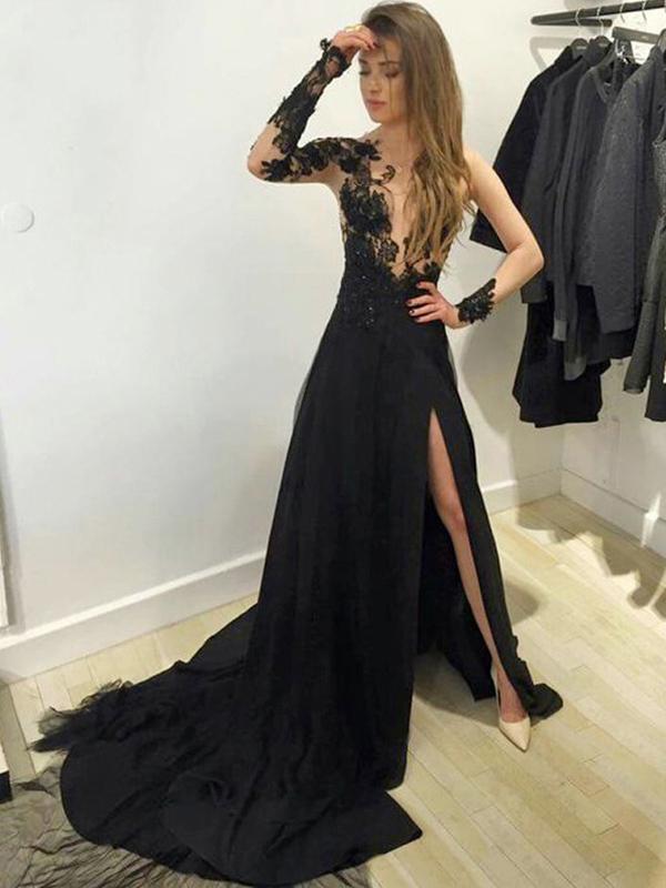 Black Prom Dress Long , Evening Dress, Formal Dresses, Graduation School Party Dance Dress