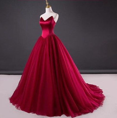 Burgundy Prom Dress, Ball Gown, Dresses For Party, Evening Dress, Formal Dress