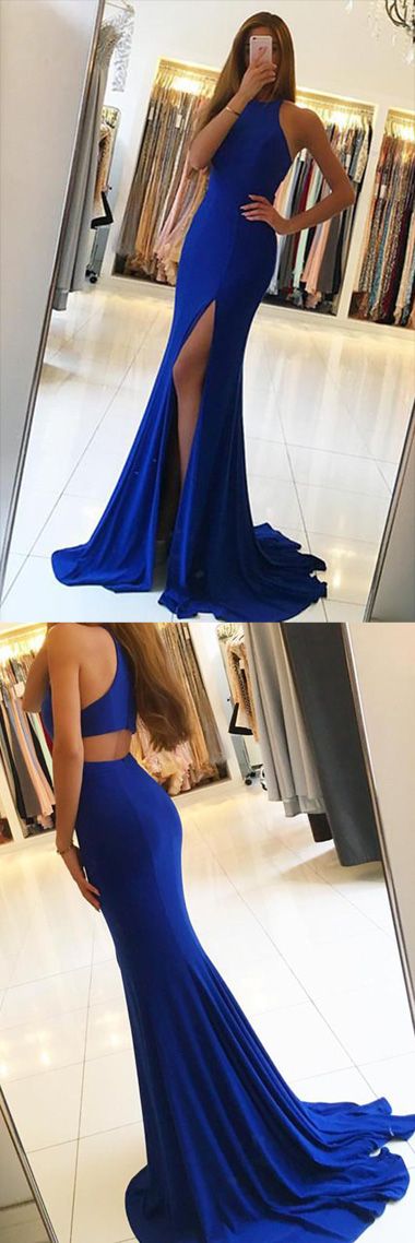 Sexy Royal Blue Prom Dress Halter Neckline, Evening Dress, Formal Dresses, Graduation School Party Dance Dress, DT0394