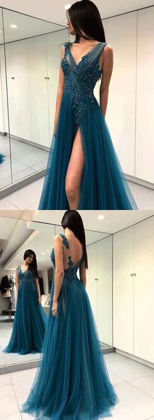 A-line Appliqued Prom Dress Long, Evening Dress, Dance Dresses, Graduation School Party Gown