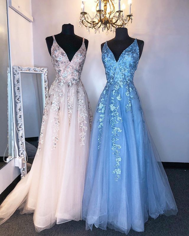 Tulle Long Prom Dress with Appliques and Beading,Prom Dresses,Pageant Dress