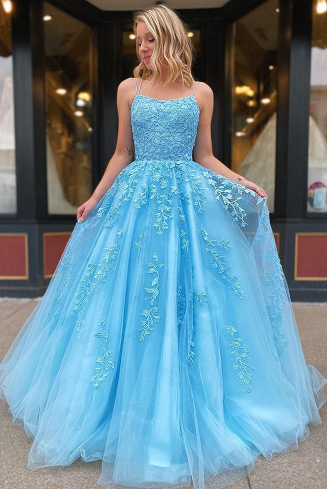 Tulle Prom Dress Long with Appliques and Beading,Prom Dresses,Pageant Dress