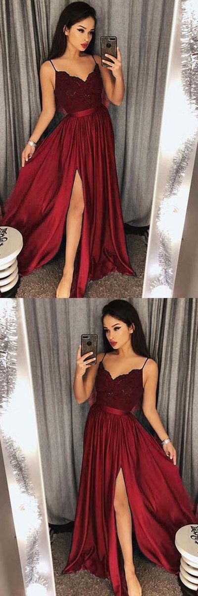 Sexy Prom Dress with Slit, Evening Gown, Graduation School Party Dress, Winter Formal Dress