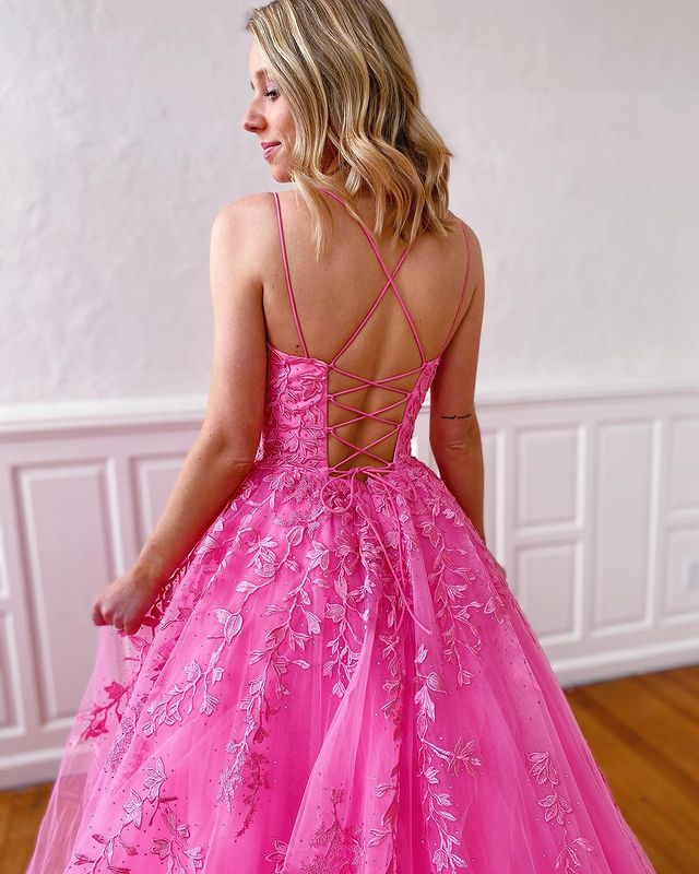 Tulle Prom Dress Long with Appliques and Beading,Prom Dresses,Pageant Dress