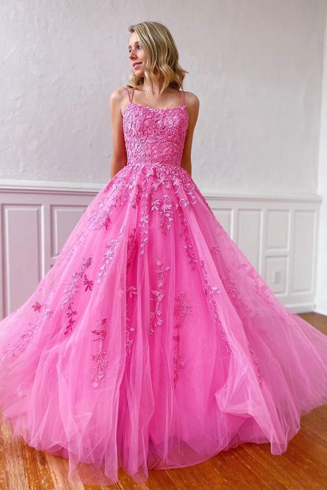 Tulle Prom Dress Long with Appliques and Beading,Prom Dresses,Pageant Dress