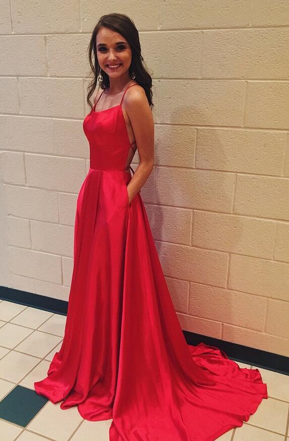 Red Sexy Side Slit Spaghetti Straps Cheap Long Prom Dresses,Formal Dresses,Dance Dress