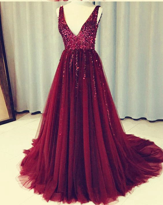 Long Prom Dress Deep V Neckline, Evening Dress, Formal Dresses, Graduation School Party Dance Dress