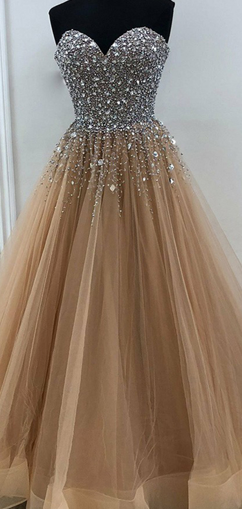 Brown Prom Dress Beaded Top , Dresses For Graduation Party, Evening Dress, Formal Dress