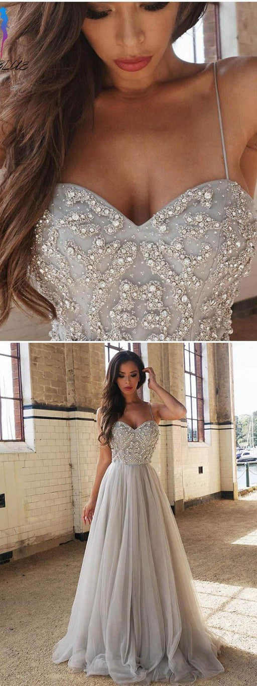 Silver Grey Prom Dress, Prom Dresses, Evening Gown, Graduation School Party Dress, Winter Formal Dress