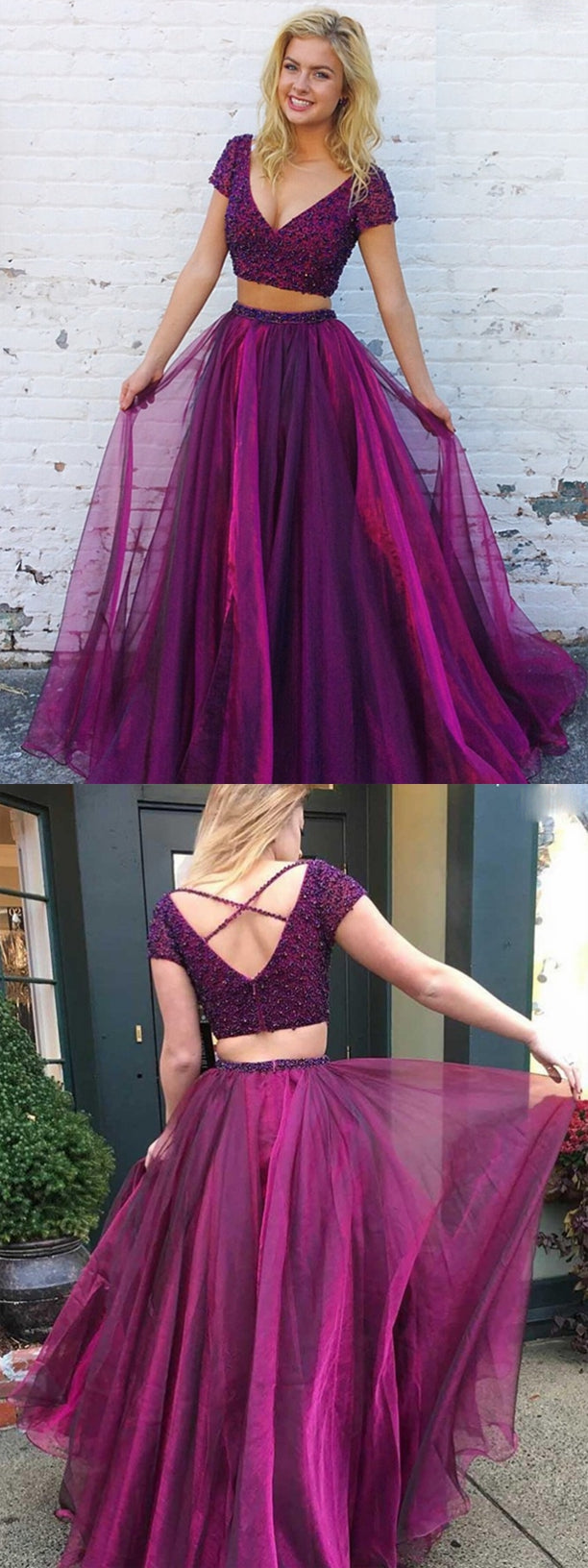 Two Pieces Prom Dress, Evening Dress, Dance Dresses, Graduation School Party Dresses