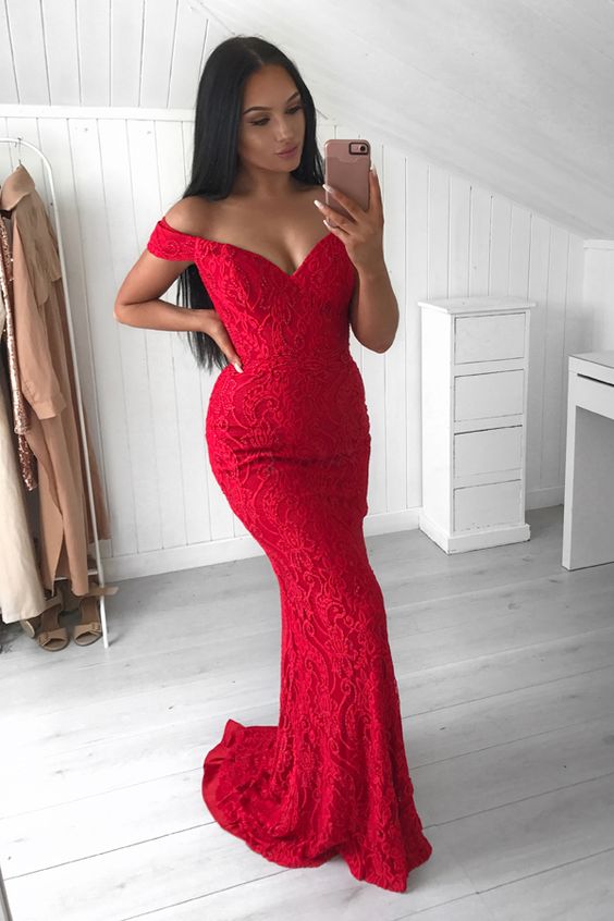 sexy red lace prom dress Sexy Red Sweetheart Mermaid Lace Up Sequins Prom Dress