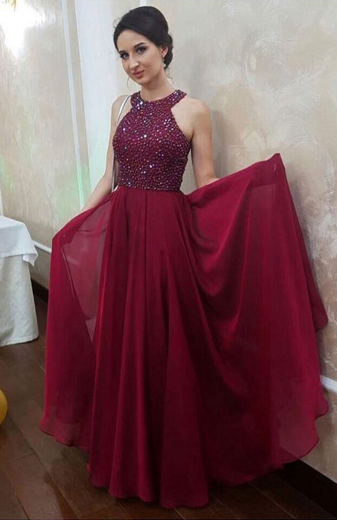 Prom Dress Halter Neckline, Evening Gown, Graduation School Party Dress, Winter Formal Dress