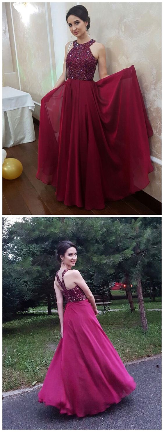 Prom Dress Halter Neckline, Evening Gown, Graduation School Party Dress, Winter Formal Dress