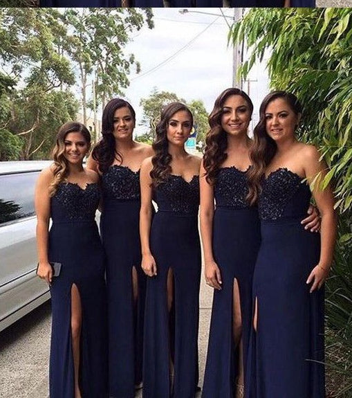 Navy Bridesmaid Dresses with Slit, Bridesmaid Dress For Wedding