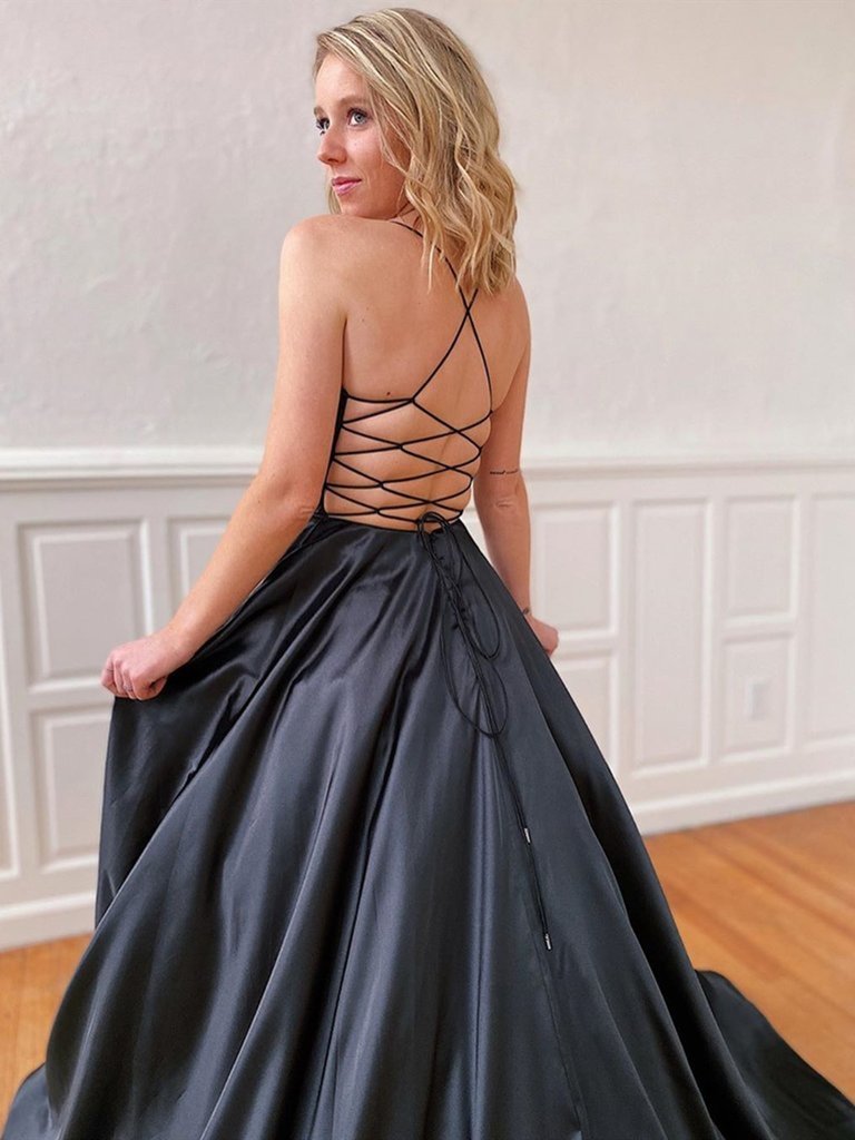 Black Prom Dresses Lace Up Back, Special Occasion Dress, Evening Dress, Dance Dresses, Graduation School Party Gown