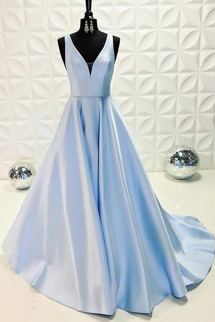 Light Blue Prom Dress, Prom Dresses, Evening Gown, Graduation School Party Dress, Winter Formal Dress