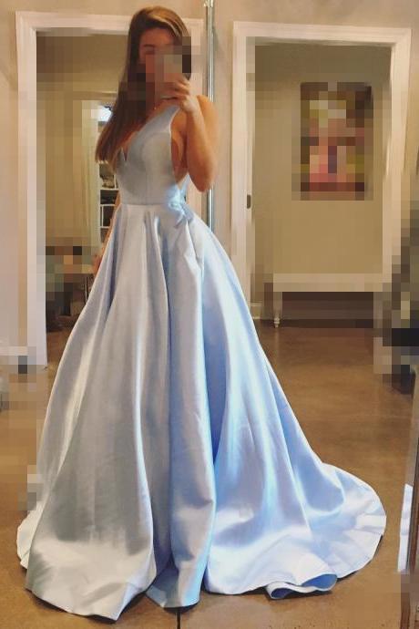 Light Blue Prom Dress, Prom Dresses, Evening Gown, Graduation School Party Dress, Winter Formal Dress