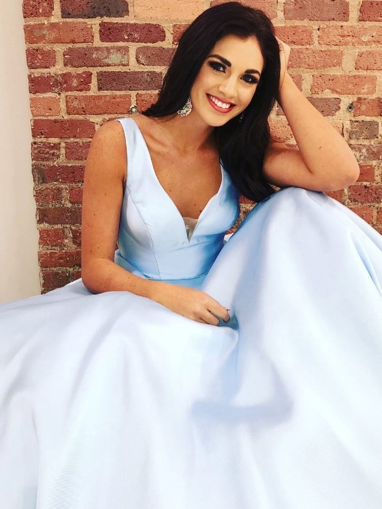 Light Blue Prom Dress, Prom Dresses, Evening Gown, Graduation School Party Dress, Winter Formal Dress
