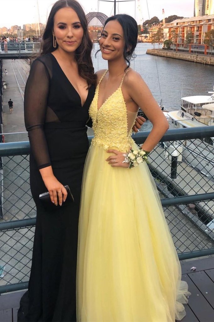 Yellow Prom Dresses Low Cut 2022, Evening Dress, Formal Dress, Dance Dresses, Graduation School Party Gown