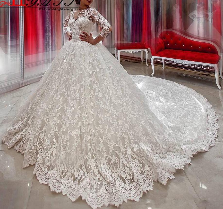 Princess Lace Wedding Dress Long Sleeves, Bridal Gown ,Dresses For Brides