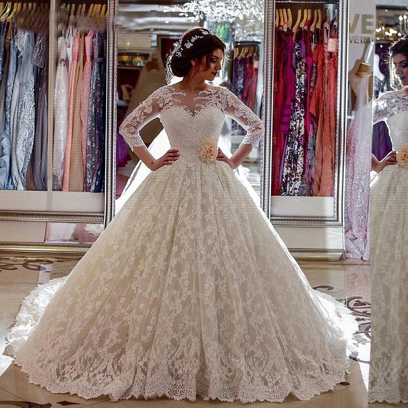 Princess Lace Wedding Dress Long Sleeves, Bridal Gown ,Dresses For Brides