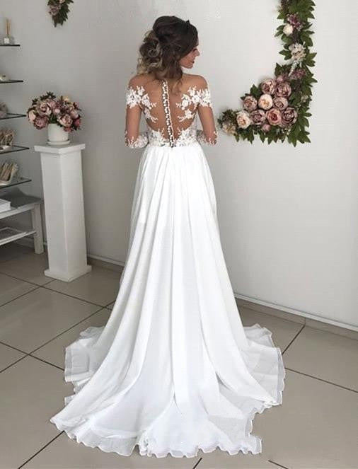 Sexy Long Sleeves Wedding Dress Slit Skirt, Bridal Gown ,Bride Dress, Dresses For Brides