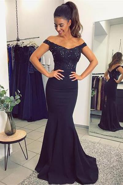 Navy Mermaid Prom Dress, Evening Gown, Graduation School Party Dress, Winter Formal Dress