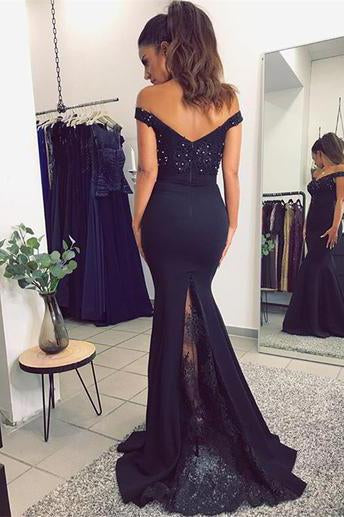 Navy Mermaid Prom Dress, Evening Gown, Graduation School Party Dress, Winter Formal Dress