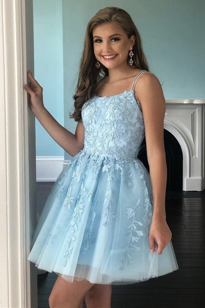 Light Blue Lace Homecoming Dress 2021, Short Prom Dress, Formal Outfit, Back to School Party Gown Light Blue Lace Homecoming Dress 2021, Short Prom Dress, Formal Outfit, Back to School Party Gown