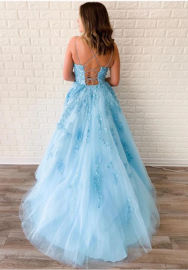 Light Blue Prom Dress with Straps, Prom Dresses, Pageant Dress, Evening Dress, Ball Dance Dresses, Graduation School Party Gown