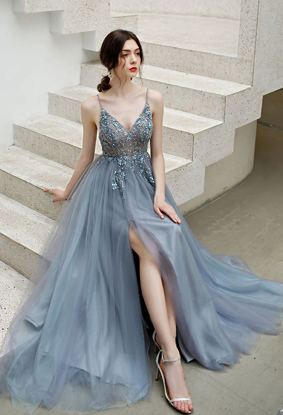 Sexy Beading Long Prom Dresses,Evening Dresses,Charming Dance Dress