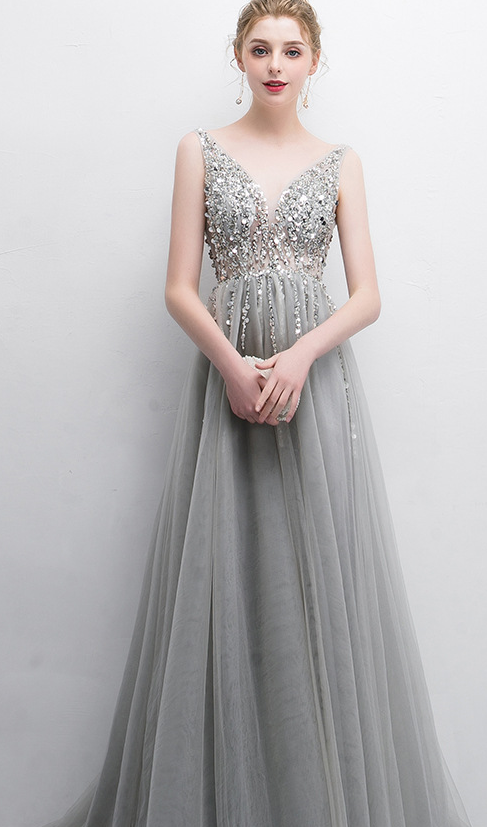 Sexy Beading Long Prom Dresses,Evening Dresses,Charming Dance Dress