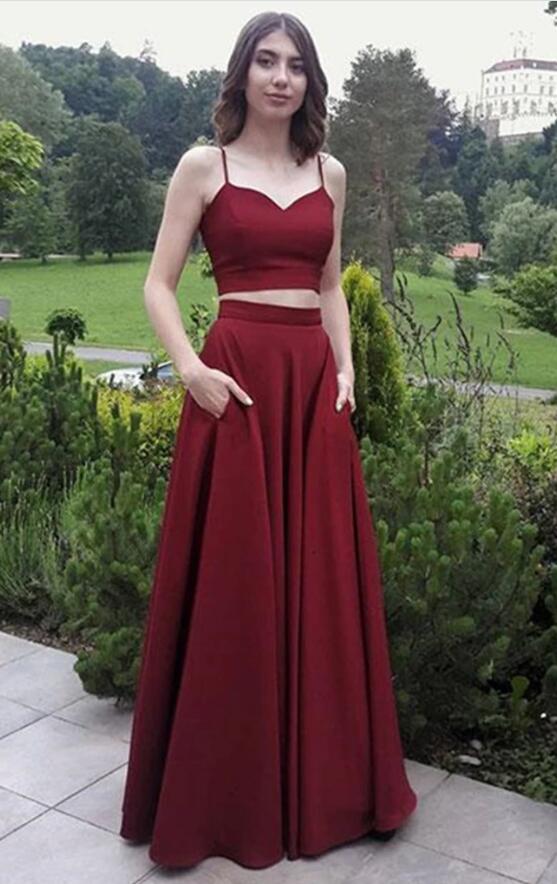 Two Pieces Prom Dresses with Pockets, Dress For Junior and Senior Prom DressesTailor Two Pieces Prom Dresses with Pockets, Dress For Junior and Senior Prom DressesTailor