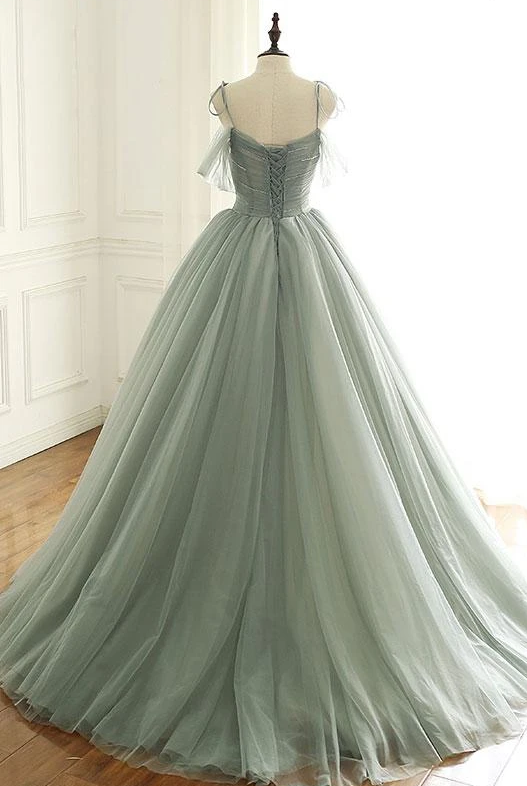 Tulle Ball Gown Long Prom Dresses with Beading,Evening Dresses,Charming Dance Dress