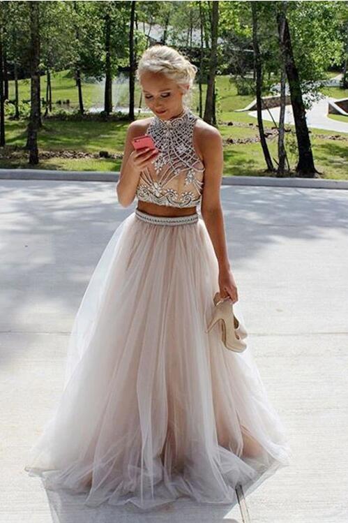 Two Pieces Prom Dress, Formal Dress, Evening Dress, Dance Dresses, Graduation School Party Gown